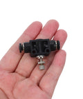 Three Pack Pneumatic Flow Control Valves With Push To Connect Tube Fittings High Pressure Tolerance And Precise Flow Adjustment For Air Cylinders And PU Tubing In Industrial Automation Kit black valve with knurled screw in hand