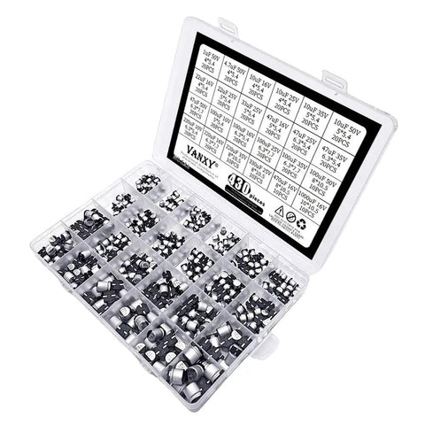 24 Values 430 Pcs SMD Aluminum Electrolytic Capacitors Assortment Kit With 10V 16V 25V 35V 50V Series in plastic box