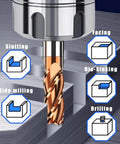 Front view of Maclix 1/4-inch carbide end mill bit, 2-1/2-inch overall length, 4-flute copper-colored cutting head.