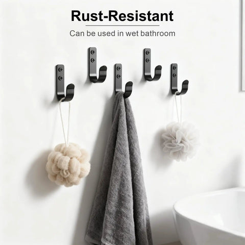 Heavy Duty Black Metal Wall Hooks 15 Pack For Hanging Coats, Bags, Towels And Robes, Screw In Mount, Wall Mounted Hooks