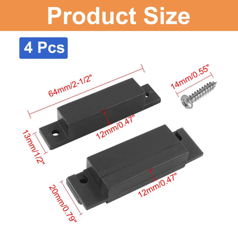 Four Piece Brown Wired Magnetic Reed Switch Surface Mounted NC Sensor Alarm with size details and screws