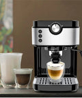 No Hassle Automatic Coffee And Milk Frother Machine With Adjustable Strength Control Removable Water Tank and Drip Tray and Durable Construction For Effortless Home Cafe Style Drinks And Chill Morning Rituals on kitchen counter with espresso and milk drinks.