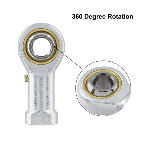 Two Piece Set 304 Stainless Steel Rod End Bearings PHSB6 Female Right Hand Threads Three Eighths Inch Diameter Twenty Four Threads Per Inch High Precision Low Noise For Fast Smooth Motion And Heavy Load Apps 360 degree view