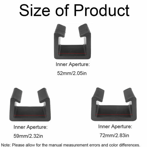 Diagram of three black clips with inner apertures for Four Pack Outdoor Patio Furniture Clips For Sectional Sofas And Wicker Rattan Chairs.