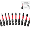 10 Piece Security Torx Bit Set Including Tamper Resistant Star Bits Tt6 To Tt40 And 2 Inch Shafts For Impact Drivers displayed in a plastic case.