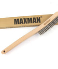 Wire Brush, Heavy Duty Stainless Steel Wire Brushes for Cleaning Rust, Grill Brush with Beech Wood Handle next to box