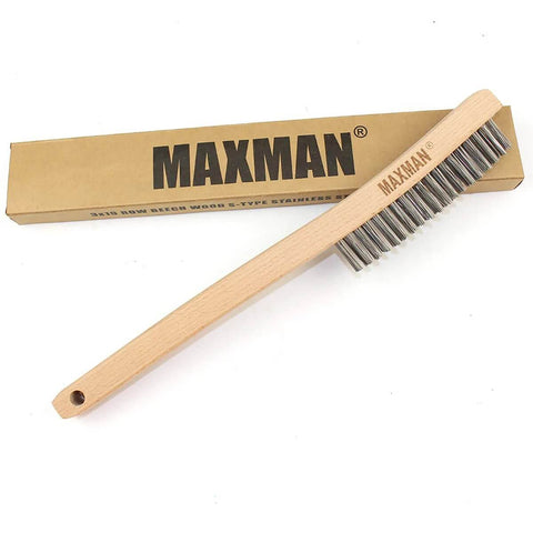 Wire Brush, Heavy Duty Stainless Steel Wire Brushes for Cleaning Rust, Grill Brush with Beech Wood Handle next to box