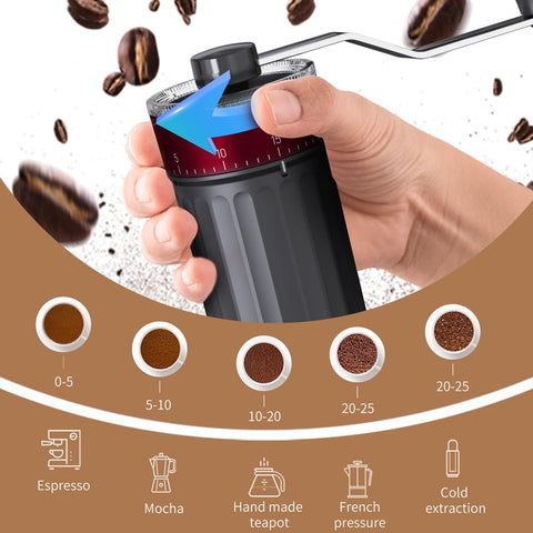 Portable Coffee Grinder With 40 External Grind Settings Ceramic Conical Burrs 25g Capacity Double Bearing For Espresso French Press And Pour Over External Adjustment For Precise Coarseness Pro Grade Barista Ready
