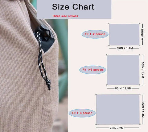 Size chart for Ultralight 55x39 Inch Waterproof Pocket Picnic Blanket Foldable And Compact For Camping Festivals Beach Hiking