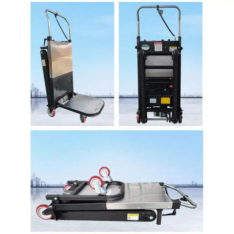 Ultimate Motorized Stair Climbing Cart With Foldable Handle And No Slip Wheels, compact design for heavy loads like beer kegs.