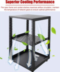 Heavy Duty Open Frame Server Rack With Smooth Rollin Wheels And No Sweat Cooling Shelves For 20U IT AV Gear and vented shelves for cooling performance.