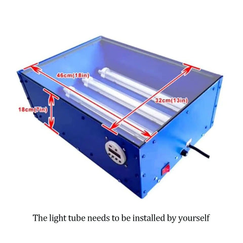 18 By 13 Inch 60W LED UV Exposure Unit With Timed Exposure And Four Light Tubes, blue tabletop silk screen printing light box