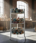 Three Tier Round Wire Dump Bins Display Stand For Retail Floors, 18 Inch Bins, 45 Inch Tall, Durable Metal Wire Shelving in use.