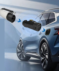 Plug And Play Type 1 To Type 2 EV Charging Adapter J1772 To IEC62196 Supports 32A connecting to an electric vehicle.