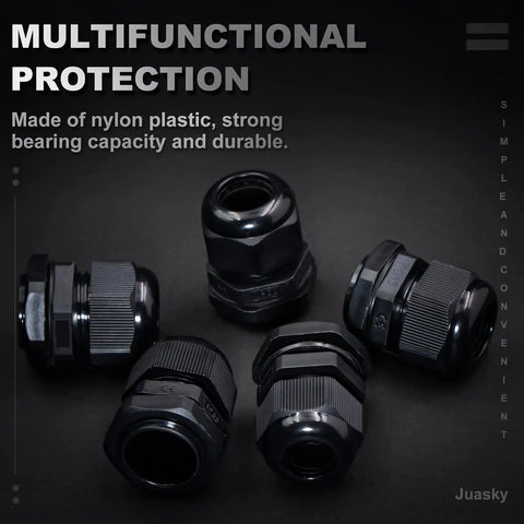 Heavy Duty Waterproof Adjustable Cable Gland Set 1/2 To 5/8 Inch 12-16mm PG19 Nylon Plastic Cable Glands with Gaskets