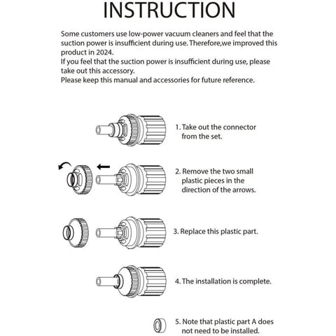 Diagram of installation instructions for Vacuum Crevice Attachment Kit For Hard To Reach Spots, Micro Cleaning Tools.