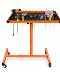 Rock Solid Portable Rolling Work Table With Adjustable Telescoping Post 37.7 To 45 Inches, Tool Tray On Wheels, Orange