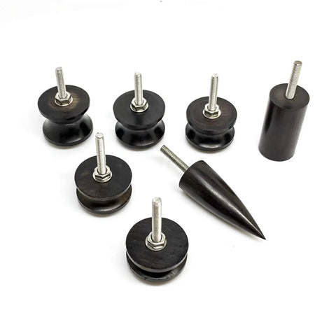 Top Notch 7 Piece Black Ebony Leather Edge Burnisher Set Featuring Slick Electric Polished Heads, seven tools for DIY projects.