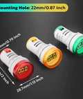 AC Voltage Display Three Pack Digital LED Voltmeter Panel For AC 60 To 500V with green, red, yellow indicators and dimensions shown