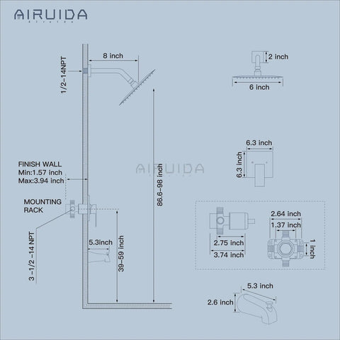 Hassle Free Matte Black Shower Faucet Set With Six Inch Rainhead And Tub Spout Solid Brass Rough In Valve All In One Bath Kit That Makes Renovations Dead Simple
