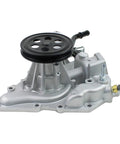 Heavy Duty Engine Water Pump With Top Shelf Gasket Kit For Jeep Wagoneer And Ram 1500 5.7L V8 Mhev Engines showing a polished aluminum assembly with pulley.
