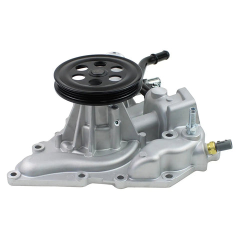 Heavy Duty Engine Water Pump With Top Shelf Gasket Kit For Jeep Wagoneer And Ram 1500 5.7L V8 Mhev Engines showing a polished aluminum assembly with pulley.