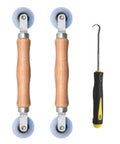 Three Piece Screen Tool Kit With Spline Roller Featuring Wooden Handle And Nylon Bearing Wheels For Window And Door Mesh Screens