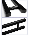 Close-up of Push Pull Door Handle for Glass, Wood, and Barn Doors Black Lacquered Stainless Steel Square Tube 1200x800mm