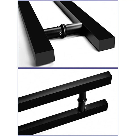 Close-up of Push Pull Door Handle for Glass, Wood, and Barn Doors Black Lacquered Stainless Steel Square Tube 1200x800mm
