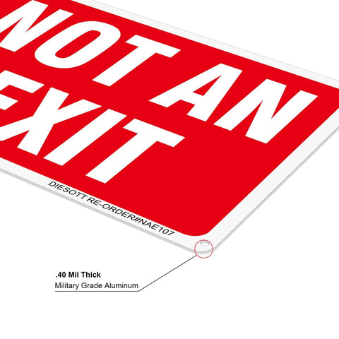Close-up of a Two Pack Heavy Duty Aluminum Not Exit Sign Measuring Ten By Seven Inches with rounded corner.