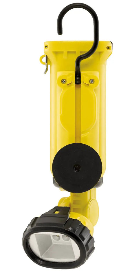Yellow Knucklehead Work Light with AC DC Charger, 200 Lumens, rechargeable handheld lamp with hook for job sites and DIY projects