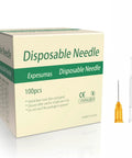 Box of 100 Sterile 25 Gauge 5/8 Inch Luer-Lock Dispensing Needles With Sealed Caps, Disposable Lab Must-Haves for Scientific Research, Industrial Use, Plant Cultivation, and Home Use, shown with clear cap