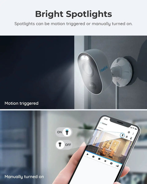 1080p Outdoor Security Camera System 2 Pack With WiFi Plug In Color Night Vision And Built In Spotlight 2 Way Talk Motion Detection Local MicroSD Storage Easy App Access For Home with app control and motion-triggered spotlight.