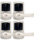 Heavy Duty Keyless Entry Keypad Door Lock With Handle Four Pack Electronic Deadbolts For Home Security blue backlight touchscreen set.