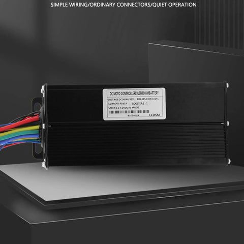 Beefy Ebike Controller 36V 48V 52V 1500W 2000W Sine Wave With Aluminum Housing, black rectangular design with colorful wiring