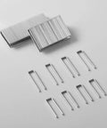 Forty Pieces Zinc Plated Louver Staples For Plantation Shutters Tilt Rods Precision Fit Rust Proof Replacement Hardware Quick Swap No Sweat Weekend Project Top Shelf Quality Built To Last. Zinc clips shown in packs with loose staples.