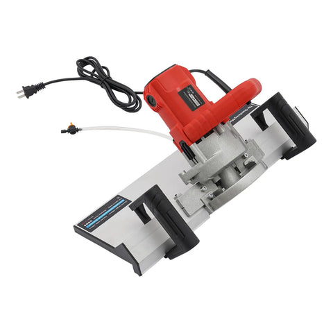 Heavy Duty Badass 1200W Electric Tile Chamfering Machine 43 Degree Adjustable Ceramic Tile Cutter view from above with power cord.