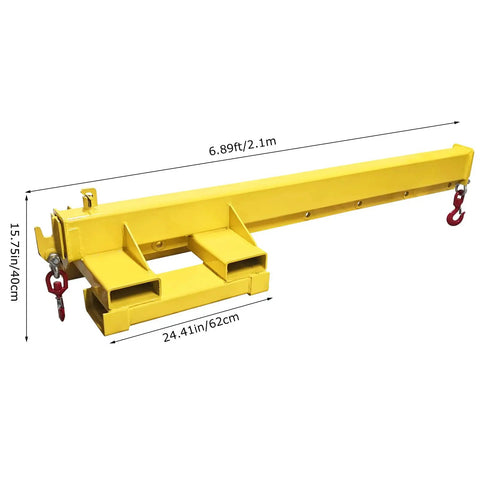 Heavy Duty Dual Direction Forklift Jib Crane, 6600 Lbs Telescoping Boom with two hooks, yellow steel construction