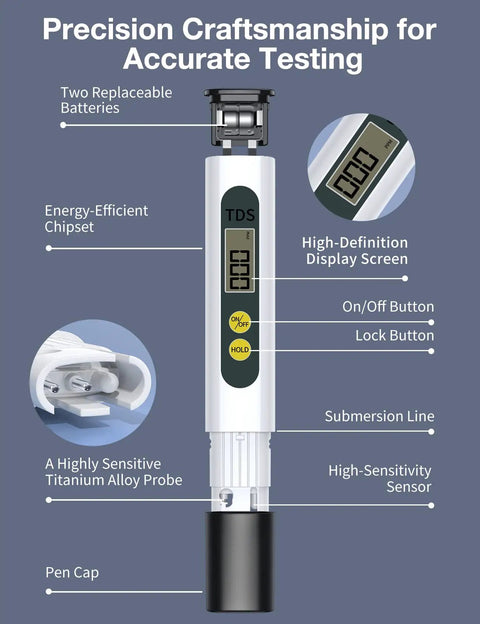 Digital TDS Meter Water Tester For Home Well And Tap Water Quality 0 To 9990 PPM Fast One Second Read details annotated