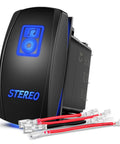 Lit Blue LED Light Bar Rocker Switch With 5 Pin SPST On Off Toggle, 20A At 12V, 10A At 24V, shown with jumper wires