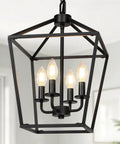 Dope Industrial Black Lantern Chandelier With Farmhouse Metal Cage, 4 Light Rustic Hanging Ceiling Fixture in living room