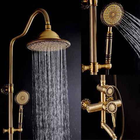 UMJIGF Antique Bronze Shower System with Hot and Cold Water Wall Mounted Shower Faucet Set Multifunction single handle with shower head.