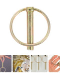 Close-up of 12 Piece Zinc Plated Beefed Up Heavy Duty Lynch Pins With Ring Linch Pin Assortment Kit showing a single pin with ring