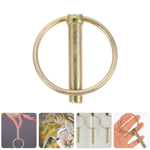 Close-up of 12 Piece Zinc Plated Beefed Up Heavy Duty Lynch Pins With Ring Linch Pin Assortment Kit showing a single pin with ring