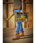 Person holding Deep Pro Organizer Tool Box With Locking Lid And Crystal Clear Cover Built Tough As Nails Heavy Duty Tool Storage Case