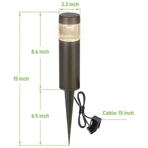 Dope Low Voltage Landscape Lights 3W 120LM LED Round Bollard Light with dimensions and attached cable