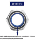 Top Shelf M6 X 1.0mm Nylon Insert Hex Lock Nuts 50 Piece Bulk With Rust Proof 304 Stainless Steel And Crisp Bright Finish close-up view showing nylon insert.