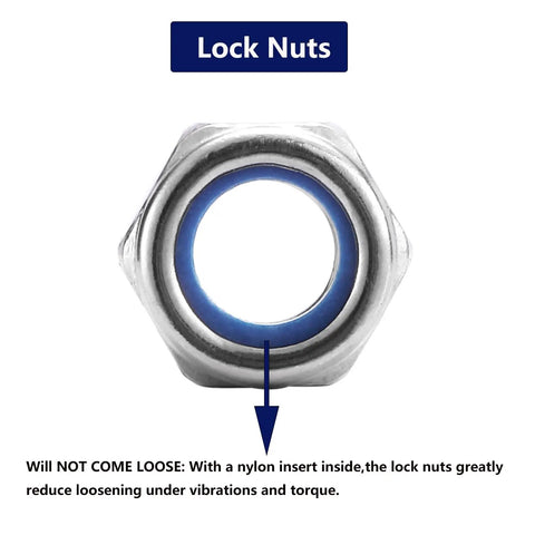 Top Shelf M6 X 1.0mm Nylon Insert Hex Lock Nuts 50 Piece Bulk With Rust Proof 304 Stainless Steel And Crisp Bright Finish close-up view showing nylon insert.