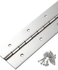 Marine Grade Heavy Duty Piano Hinge 36 Inch Long By 2 Inch Wide Built Beefy And Ready True Zero Point Zero Six Zero Inch Stainless Steel For Heavy Duty Cabinets Doors Toolboxes Metal Plates Furniture And Industrial Projects with screws next to it