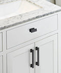 Matte Black Cabinet Knobs Set 10 Pack Durable Zinc Alloy Single Hole Cabinet Handles installed on white kitchen cabinets